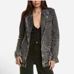 NWT WeWoreWhat Baw Black Acid Wash Denim Blazer, Size Medium